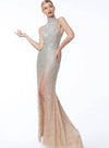 JOVANI 57018 Nude Silver Beaded High Neck Pageant Dress - CYC Boutique