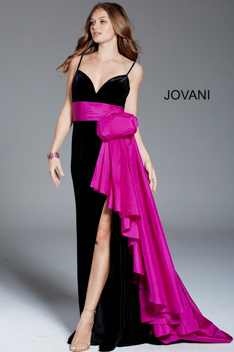 JOVANI 60319 High Slit Velvet Evening Dress - CYC Boutique