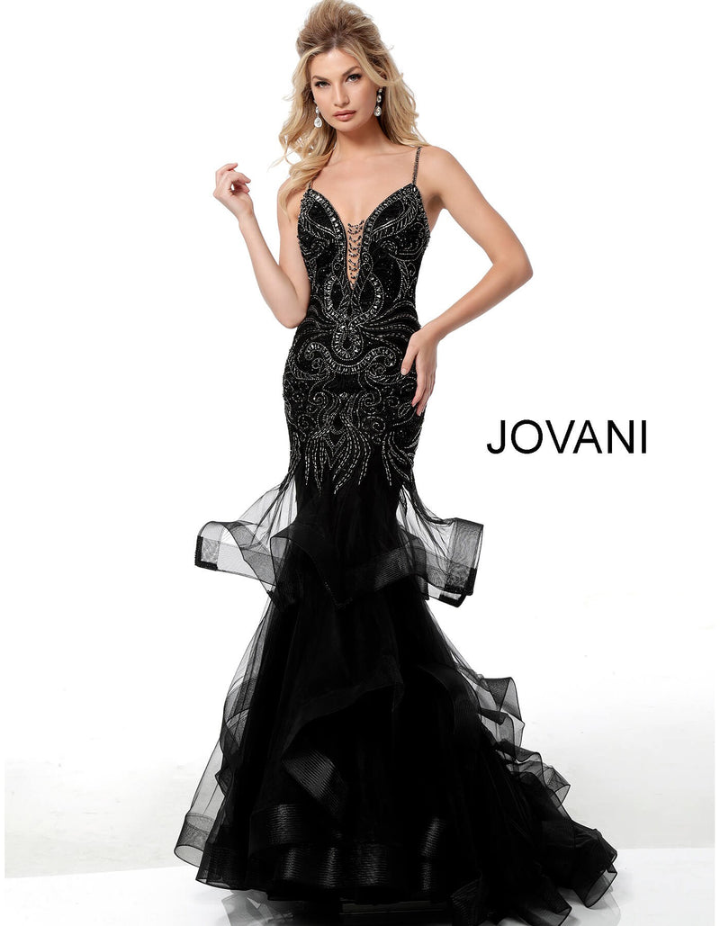 JOVANI 61039 Black Beaded Mermaid Evening Dress - CYC Boutique